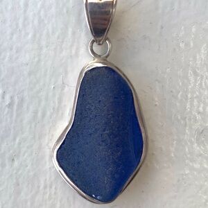 Sterling silver cobalt blue sea glass pendant